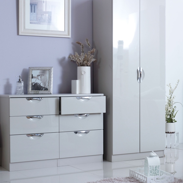 Tall 2 Drawer Mirror Robe Kaschmir High Gloss Fronts And Base - Stanford