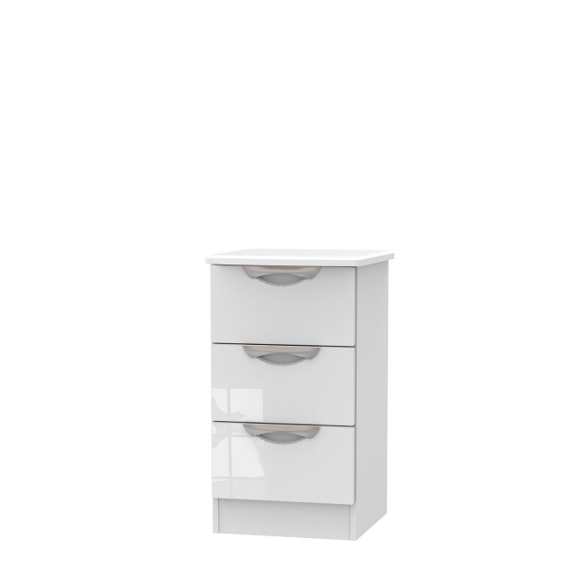 3 Drawer Bedside Chest White High Gloss Fronts And Base - Stanford