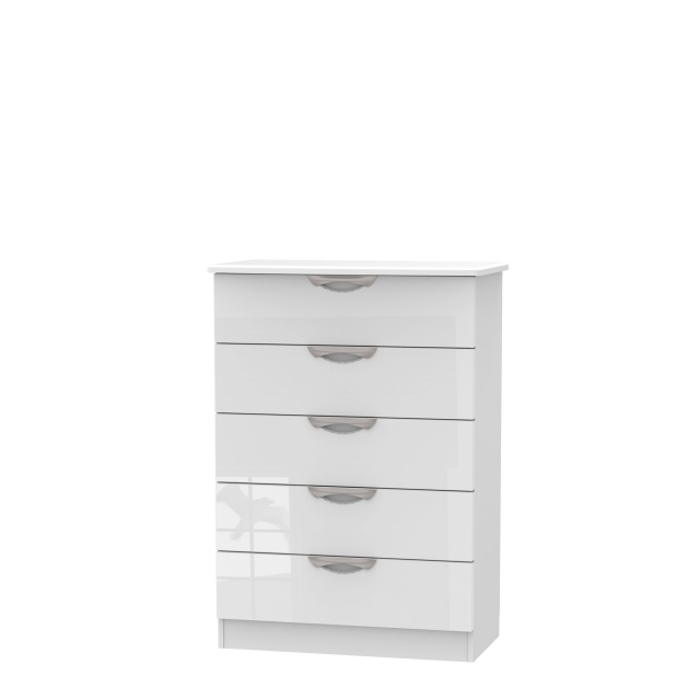 5 Drawer Chest White High Gloss Fronts And Base - Stanford