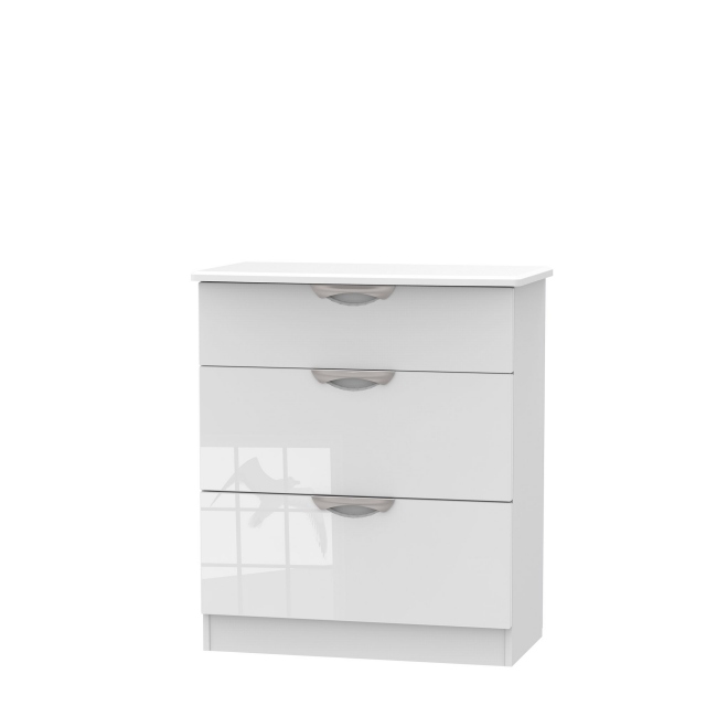 3 Drawer Deep Chest White High Gloss Fronts And Base - Stanford