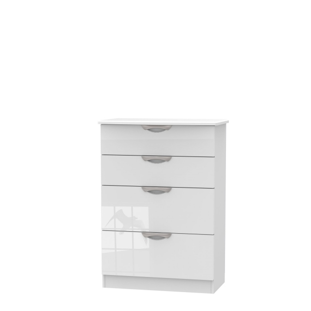 4 Drawer Deep Chest White High Gloss Fronts And Base - Stanford