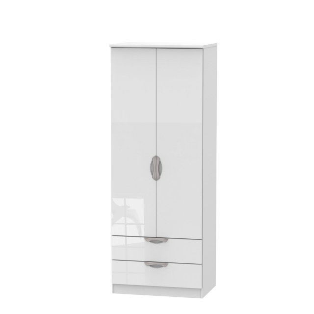 Tall 2 Drawer Robe White High Gloss Fronts And Base - Stanford