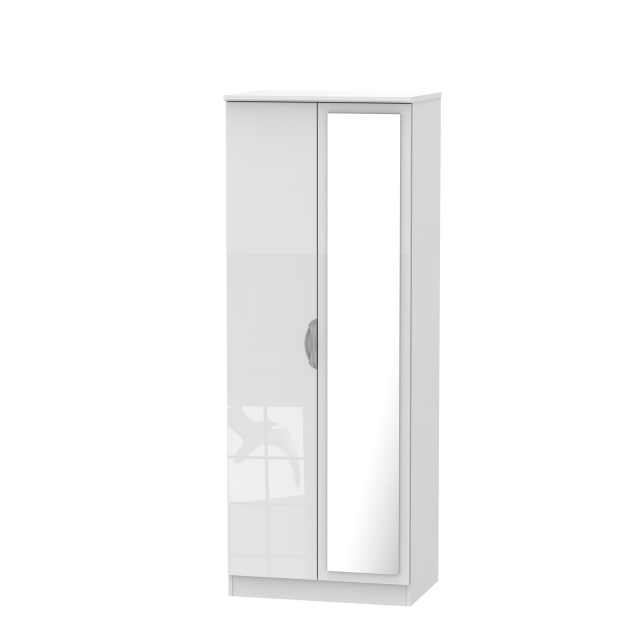 Tall Mirror Door Robe White High Gloss Fronts And Base - Stanford