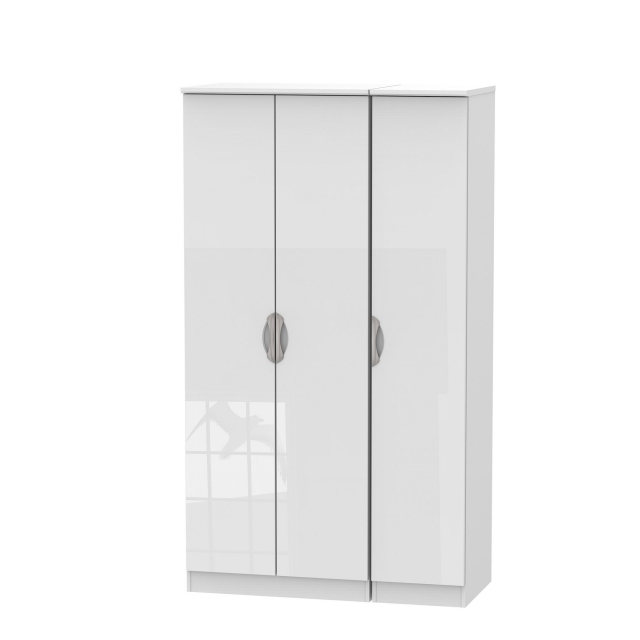 Tall Triple Plain Robe White High Gloss Fronts And Base - Stanford