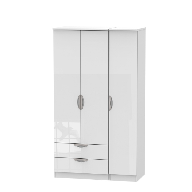 Tall Triple 2 Drawer Robe White High Gloss Fronts And Base - Stanford