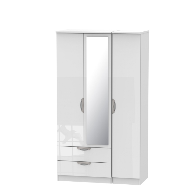 Tall Triple 2 Drawer Mirror Robe White High Gloss Fronts And Base - Stanford