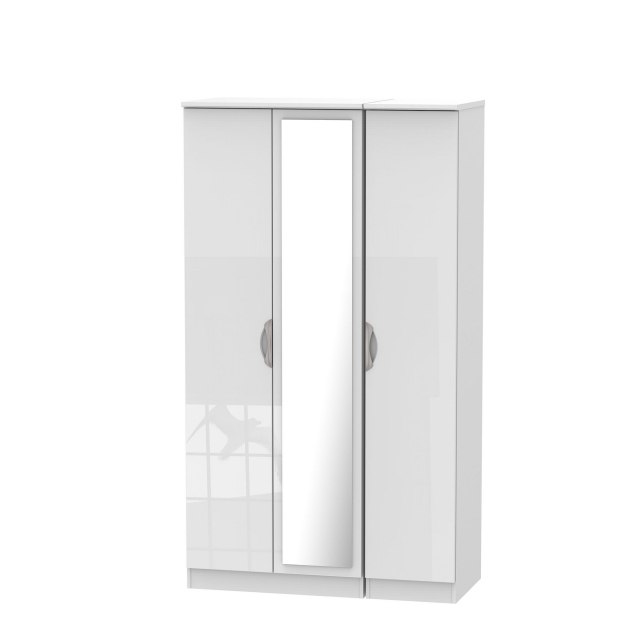 Tall Triple Centre Mirror Robe White High Gloss Fronts And Base - Stanford