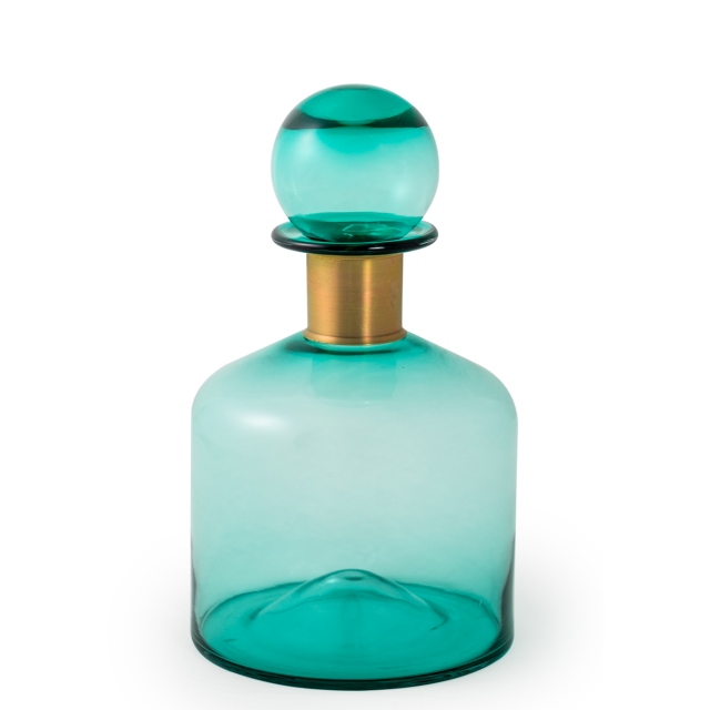 Brass Neck Bottle - Teal Glass Apothecary