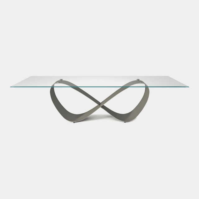 Dining Table Clear Glass & Brushed Grey Base - Cattelan Italia Butterfly
