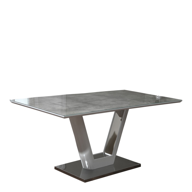 Matera - 160cm Dining Table With Grey Glass Top & Stainless Steel Base