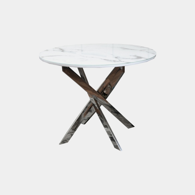 Ø 100cm Dining Table With Grey Marble Effect Top & Stainless Steel Base - Florence