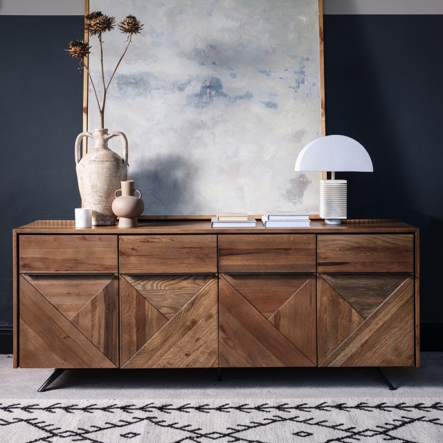 3 Door Solid Oak Sideboard In Smoked Oak Laquered Finish - Lawrence