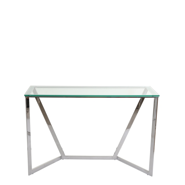 Console Table With Stainless Steel Frame & Clear Glass Top - Vason