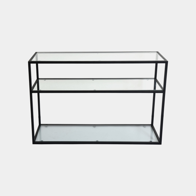 Console Table In Clear Glass & Black Steel Frame - Padua