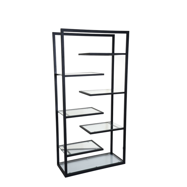 Display Unit With Black Steel Frame & Clear Glass Shelves - Padua