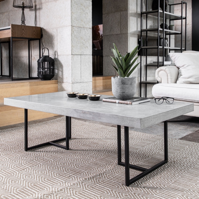 Coffee Table With Concrete Effect Top & Black Metal Base - Seattle