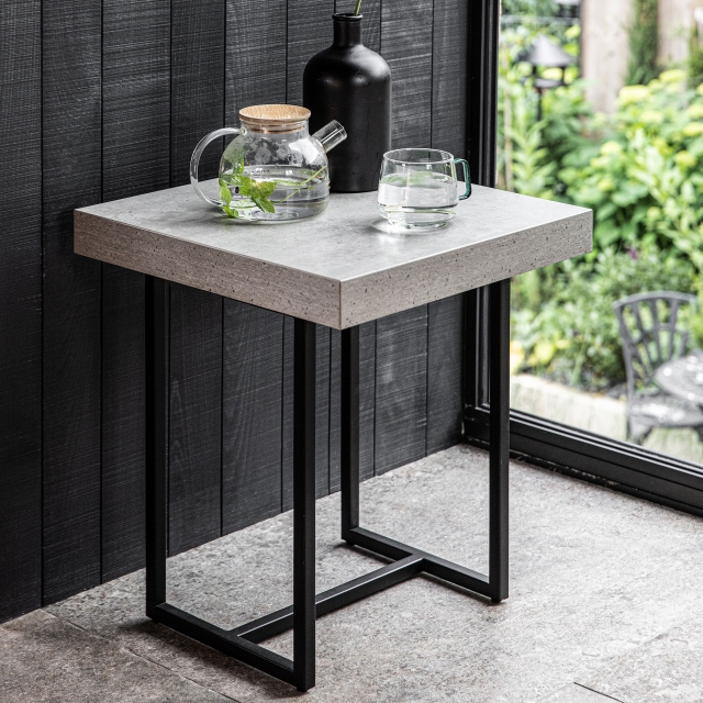 Lamp Table With Concrete Effect Top & Black Metal Base - Seattle