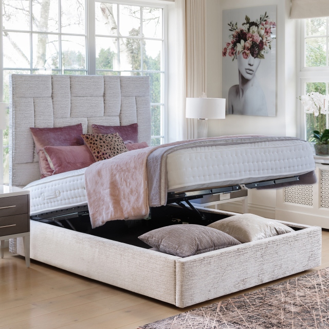 Ottoman Bed Frame In Premium Adorna Ivory - Boutique