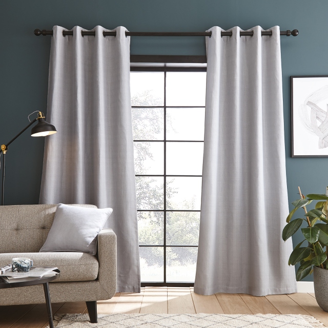 Catherine Lansfield Textured Blackout Eyelet Curtain Grey Pair