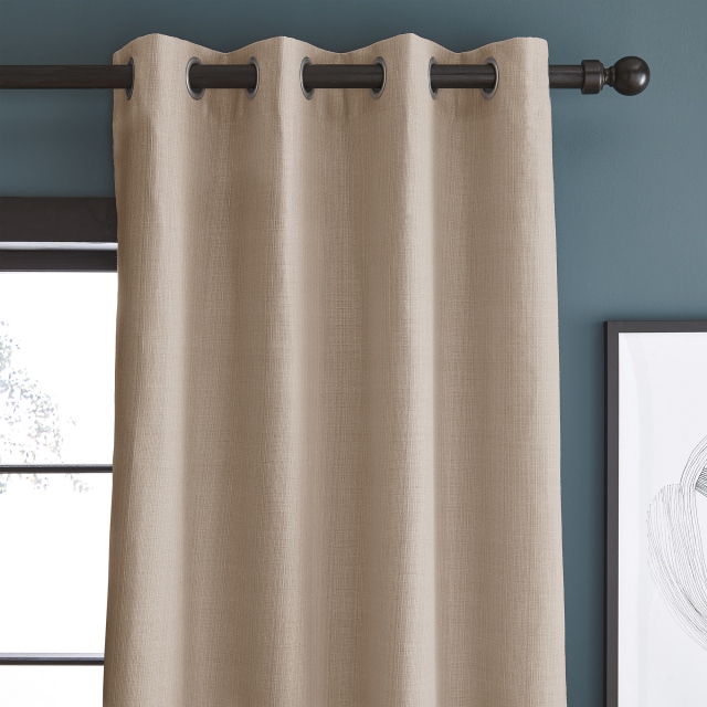 Textured Blackout Eyelet Curtain Natural Pair - Catherine Lansfield