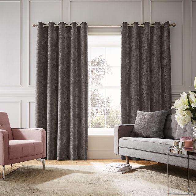 Hyperion Interiors Weighted Selene Eyelet Curtain Grey Pair