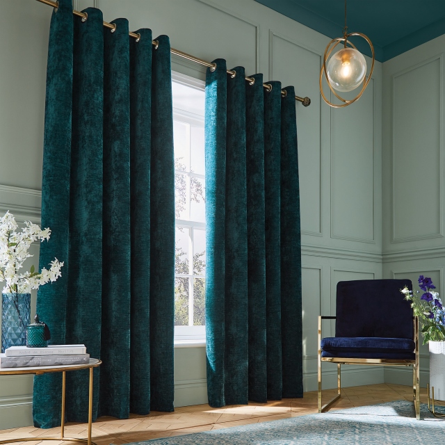 Hyperion Interiors Weighted Selene Eyelet Curtain Teal Pair