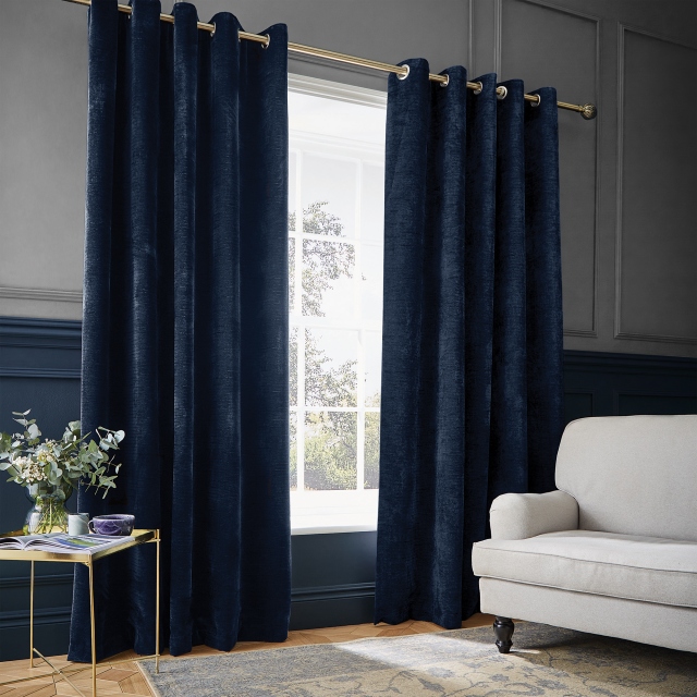 Hyperion Interiors Weighted Selene Eyelet Curtain Navy Pair