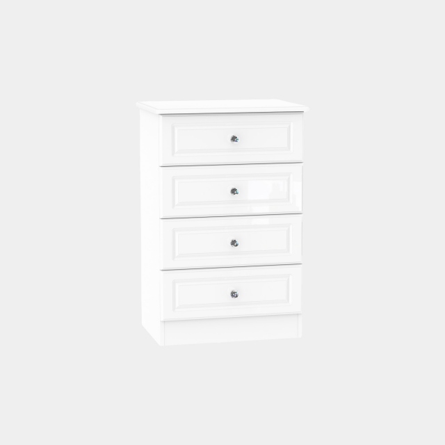 4 Drawer Midi Chest White High Gloss With Crystal Handles - Lincoln