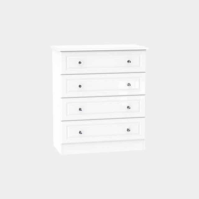4 Drawer Chest White High Gloss With Crystal Handles - Lincoln
