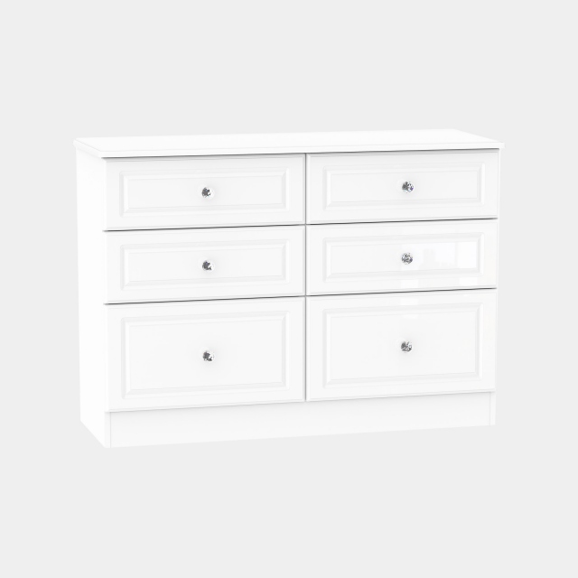 6 Drawer Midi Chest White High Gloss With Crystal Handles - Lincoln