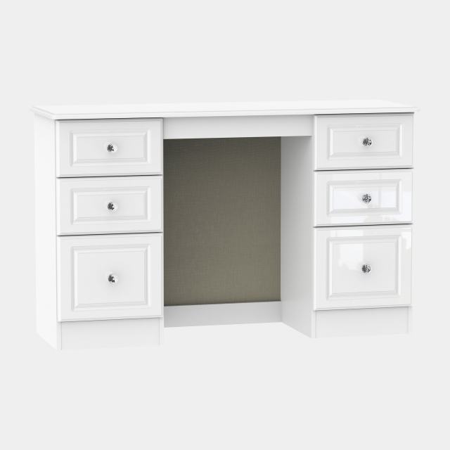 Kneehole Desk White High Gloss With Crystal Handles - Lincoln