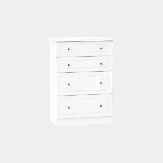 4 Drawer Deep Chest White High Gloss With Crystal Handles - Lincoln