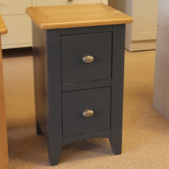 2 Drawer Bedside Grey Finish With Oak Top - Shoreditch