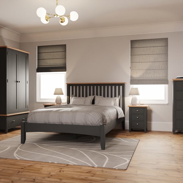 Bed Frame Grey Finish With Oak Top - Shoreditch