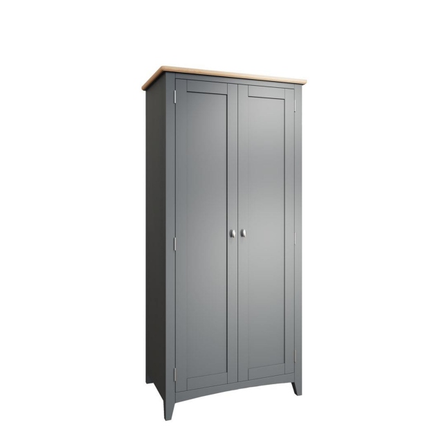 2 Door Wardrobe In Grey Finish With Oak Top - Shoreditch