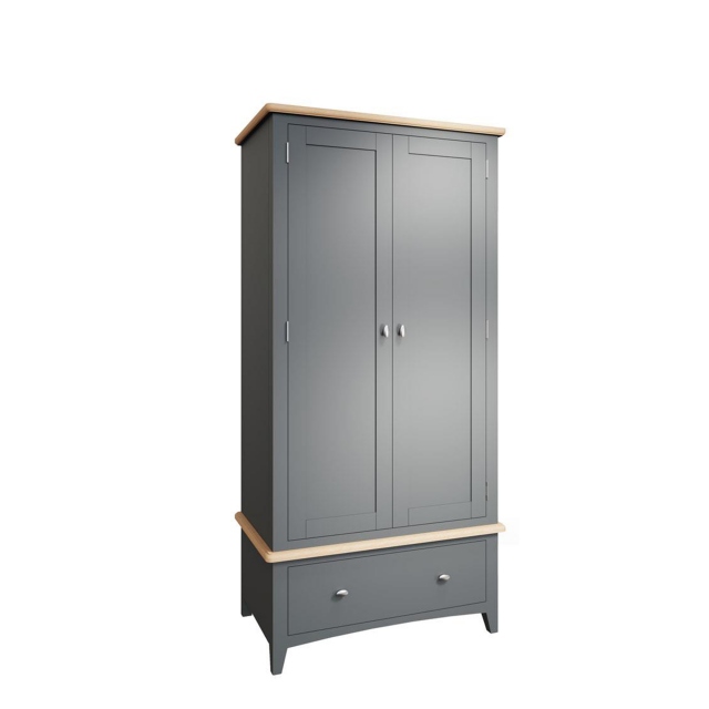 2 Door 1 Drawer Combi Wardrobe In Grey Finish With Oak Top - Shoreditch