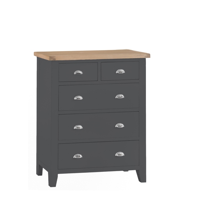 Tall 2 Over 3 Chest Charcoal Finish With Oak Top - Hampshire