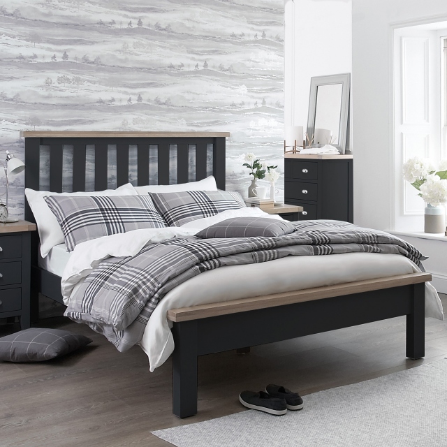 Bedframe Charcoal Finish With Oak Top - Hampshire