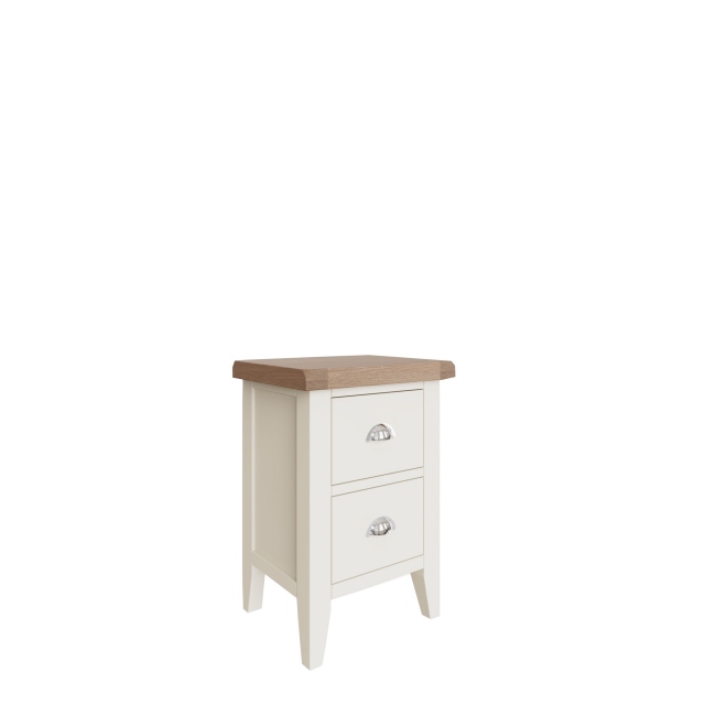Small 2 Drawer Bedside White Finish With Oak Top - Hampshire