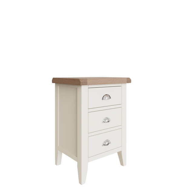 Large 3 Drawer Bedside White Finish With Oak Top - Hampshire