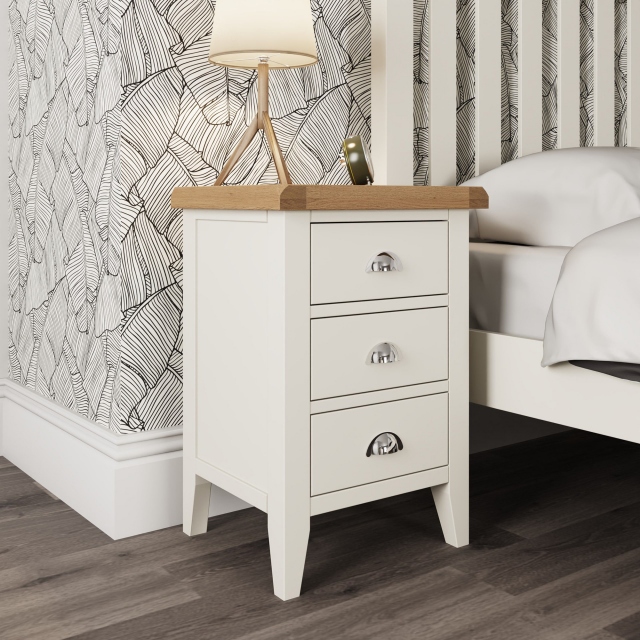 Large 3 Drawer Bedside White Finish With Oak Top - Hampshire
