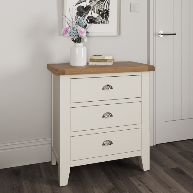 3 Drawer Chest White Finish With Oak Top - Hampshire