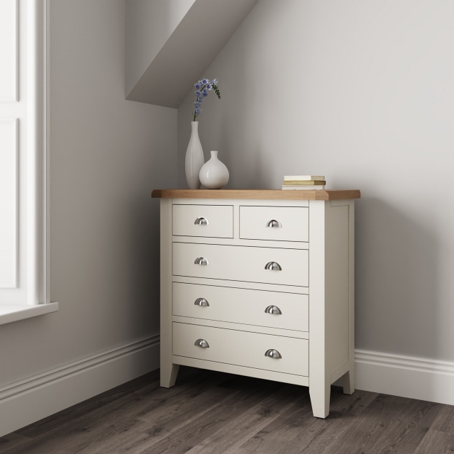 2 Over 3 Chest White Finish With Oak Top - Hampshire