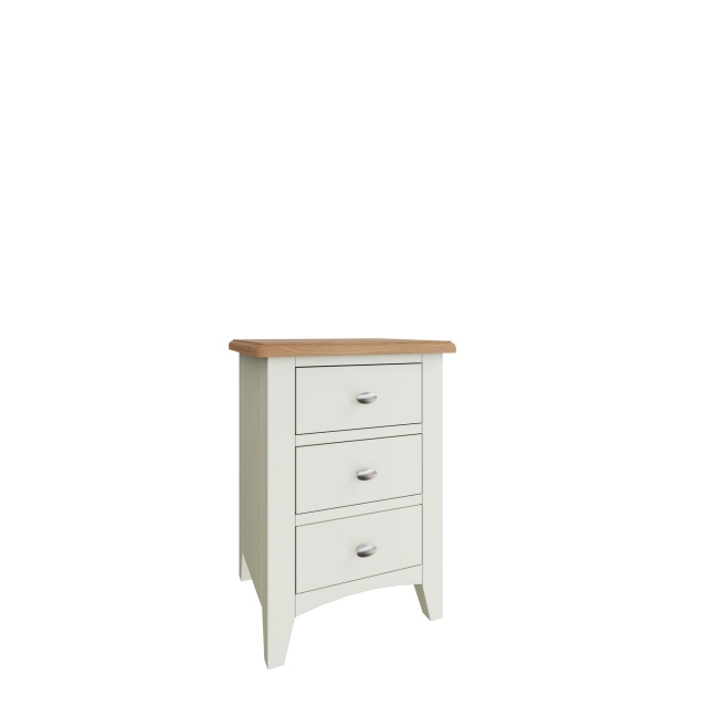 3 Drawer Bedside White Finish With Oak Top - Burham
