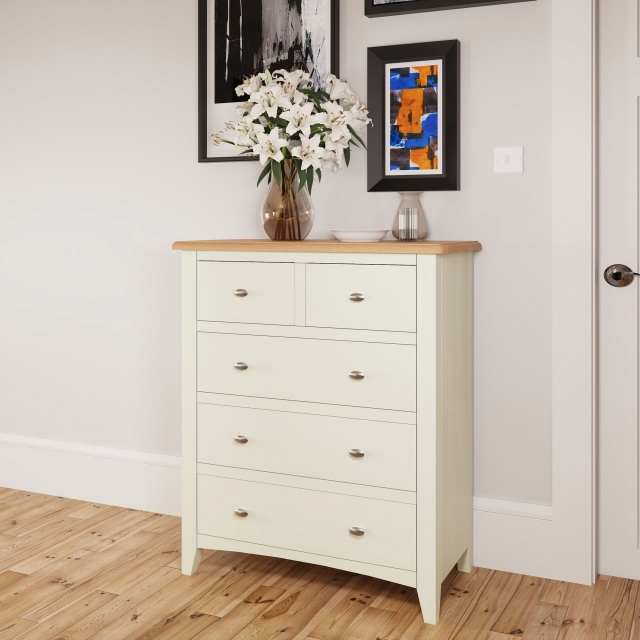 2 Over 3 Chest White Finish With Oak Top - Burham