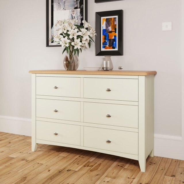 6 Drawer Chest White Finish With Oak Top - Burham