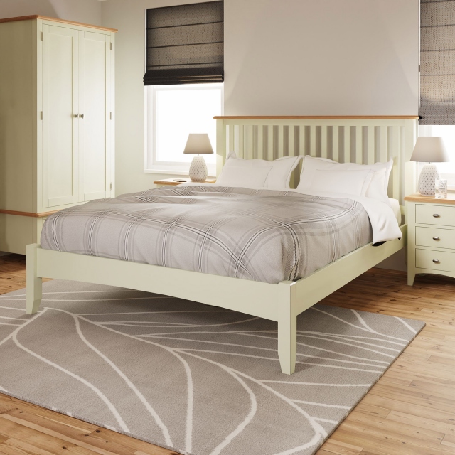 Bed Frame White Finish With Oak Top - Burham