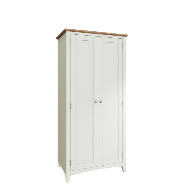 2 Door Wardrobe White Finish With Oak Top - Burham