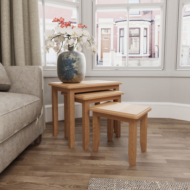 Nest Of 3 Tables Grey Finish With Oak Top - Burham