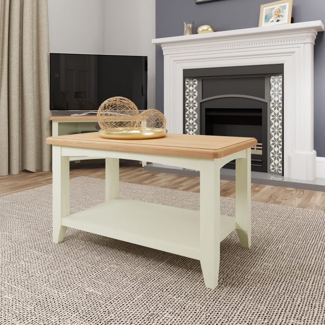 Small Coffee Table White Finish With Oak Top - Burham